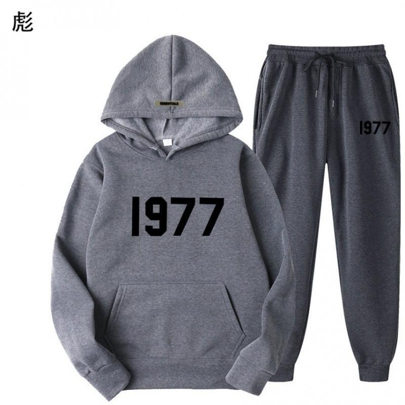 1977 Alphabet Men's and Women's Hoodies ESSENTIALS Double-line FOG Trendy High Street Loose Fleece Sweater Set