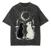 Vintage Funny Sad Cat Meme Pattern Unisex Womens Washed T Shirt Meme Yk Streetwear Cotton Tee Unisex Summer Harajuku ONeck Top