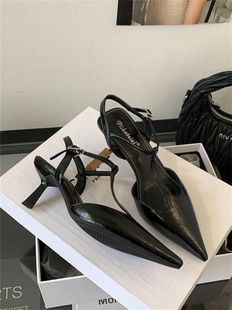 High Heels Thin Heels Bag Head Sandals Women's 2025 Spring and Summer New French Silver Pointed Single Shoes Women