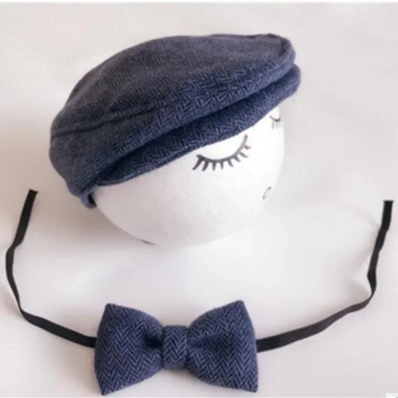 Newborn Photo Props Baby Boys Beret Hat + Bow Tie Set Newborn Newborn Photography Props Gentleman Cap Photo Outfit