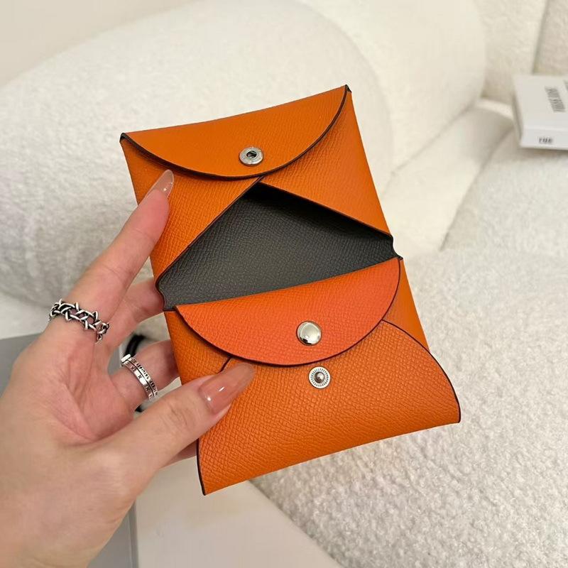 2025 New Style Real Leather Card Bag Womens Contrast Color Card Holder EP Lanyard Buckle Cross-Border Card Bag Zero Wallet Coin Purse