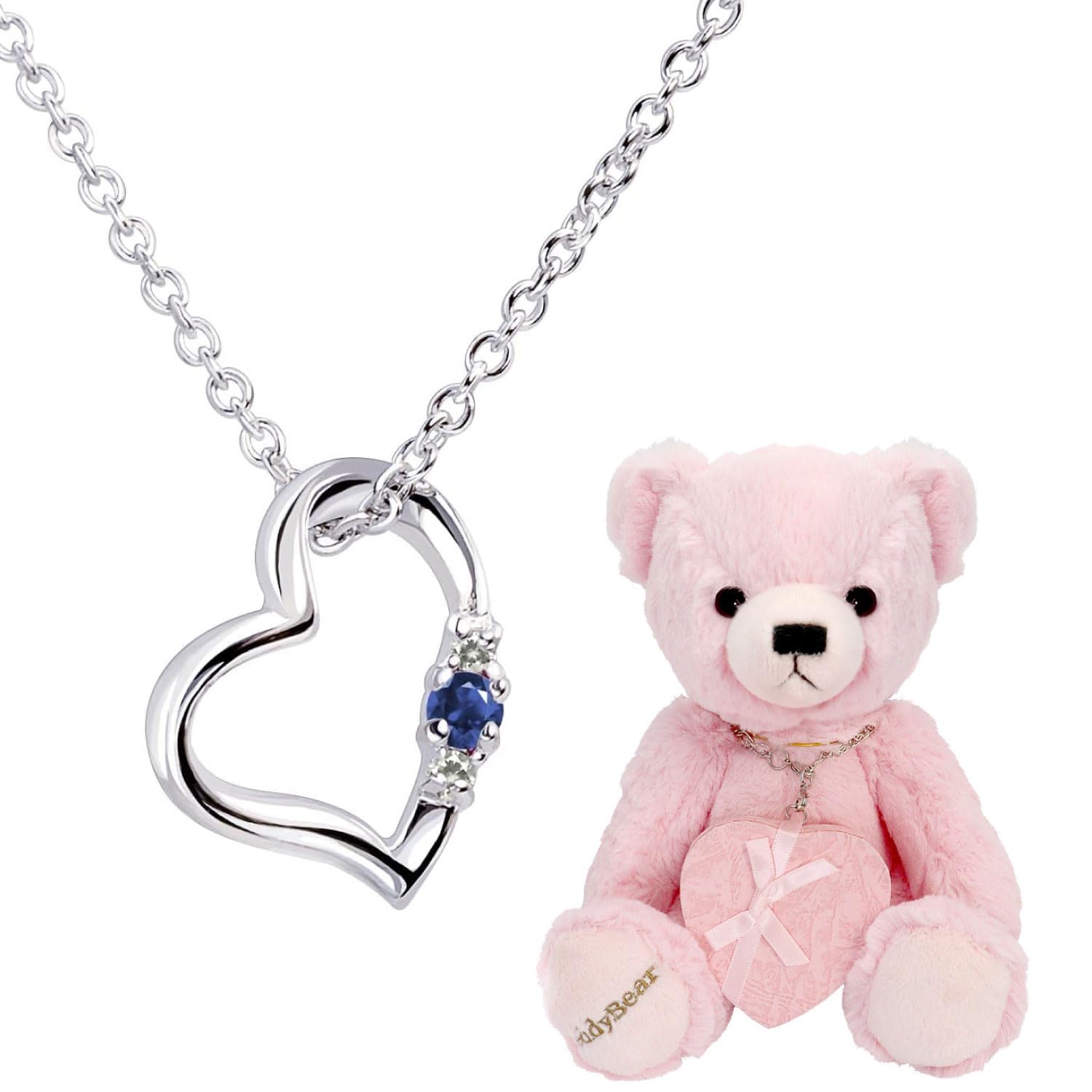 

Natural Diamond Heart Necklace Teddy Bear Plush Toy Set September Sapphire Pink Bear [Sears] Women s 1491-tdt-01-p9