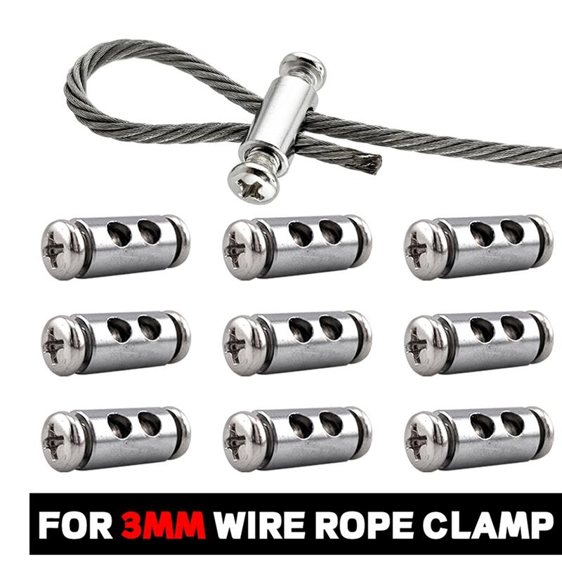 20PCS For 2/3Mm Adjustable Wire Rope Clip Double Hole Cable Clamp Thread Locker Clamps Screw Fixing Hardware Accessories