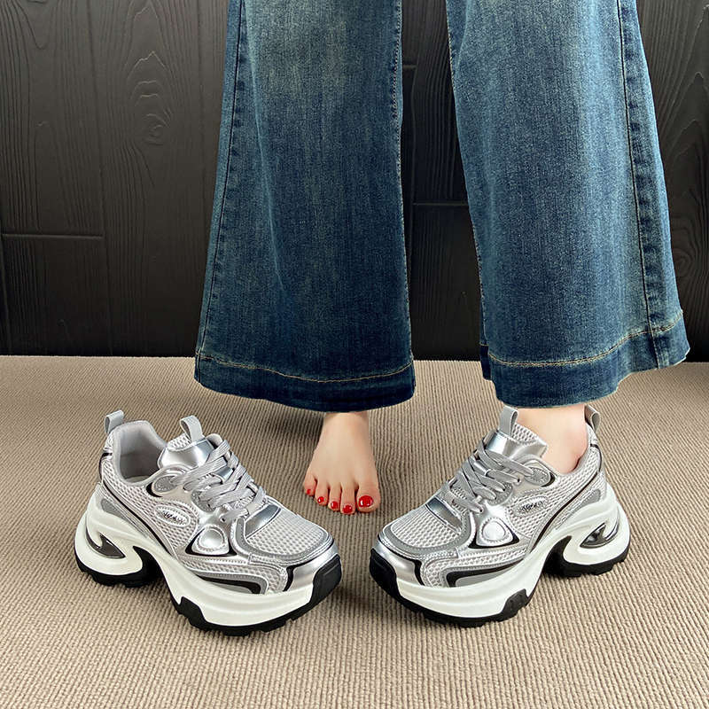 Fried Street Dad Shoes Women's Shoes 2025 New Spring and Autumn Popular Mesh Shoes Thick Soles Increase Casual Sneakers ins
