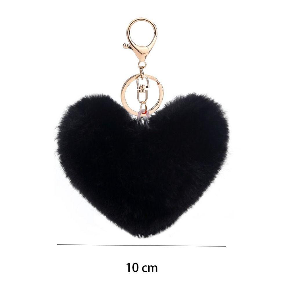 Love Heart Plush Bag Pendant Fluffy Ball Car Key Ring Imitation Rabbit Fur Solid Color Key Chain Bag Accessories
