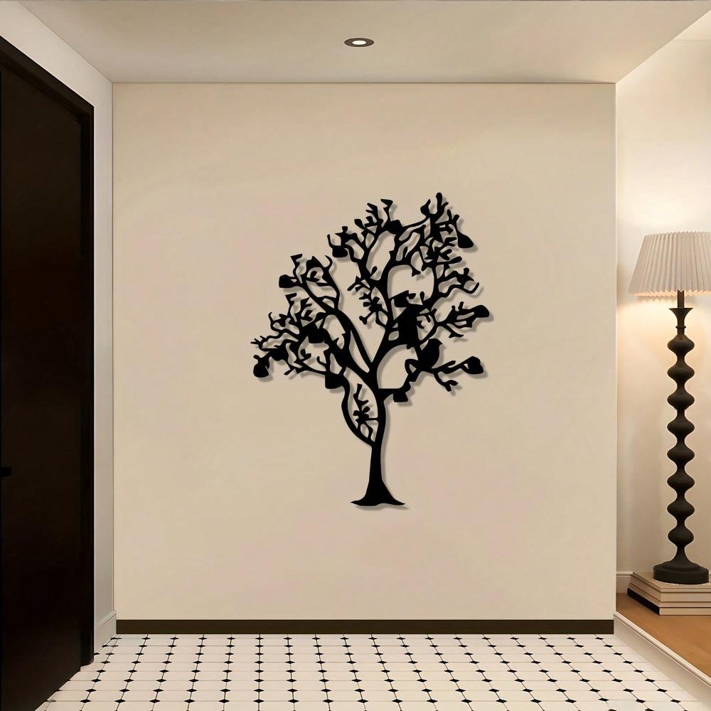 Vintage Iron Wall Art Tree Coat Rack with Bird Sculpture Rust Resistant Metal Home Decor Modern Gift