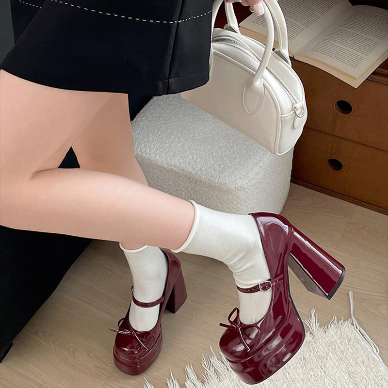 Autumn Platform Thick Heel Women Mary Jane Shoes Fashion Butterfly-knot Shoes Ladies Outdoor Dress Pumps