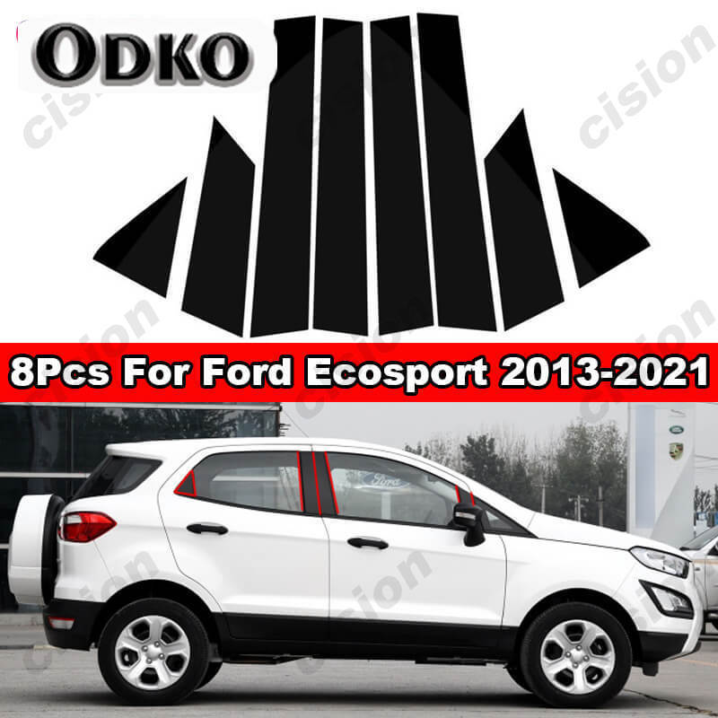 Pro Ford Ecosport 2013- Zrcadlový efekt Kryt sloupků dveří a oken B C Černá uhlíková vlákna PC Materiál Samolepka
