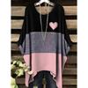 Elegantes Bohemian Chic Übergroßes Einfaches Retro Liebesdruck Druck Damen T-Shirt Asymmetrischer Saum Rundhalsausschnitt Vielseitige Damenbekleidung