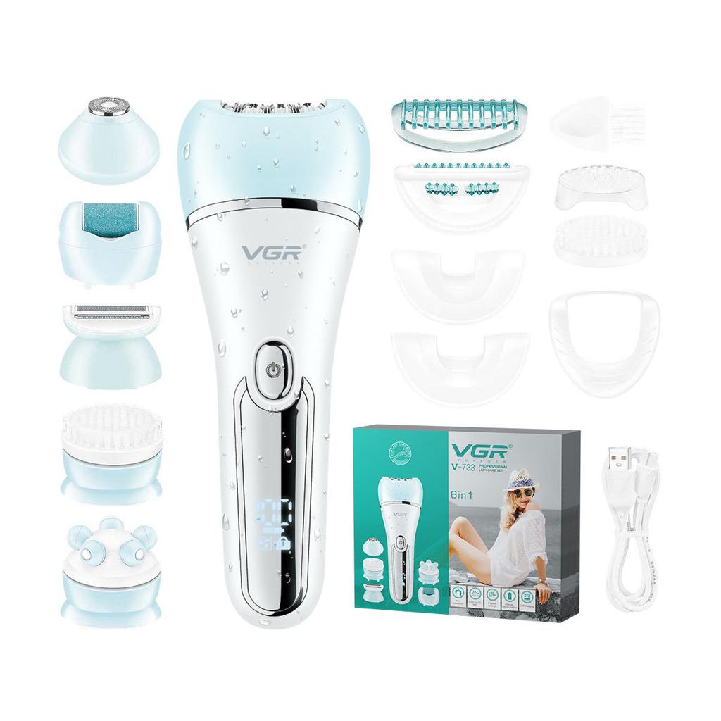 VGR V-733 6-in-1 Multi Functional Hair Trimming Set Home Shaver Ear and Nose Hair Full Body Private Area Hair Removal Machine IPX7 Waterproof Set