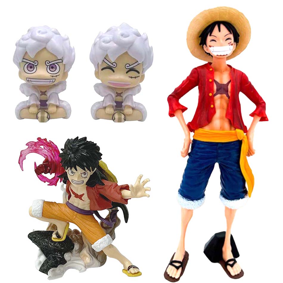 Hot One Piece Anime Figure Confident Smiley Luffy Three Form Face Changing Doll Action Figurine Model Toys Kits