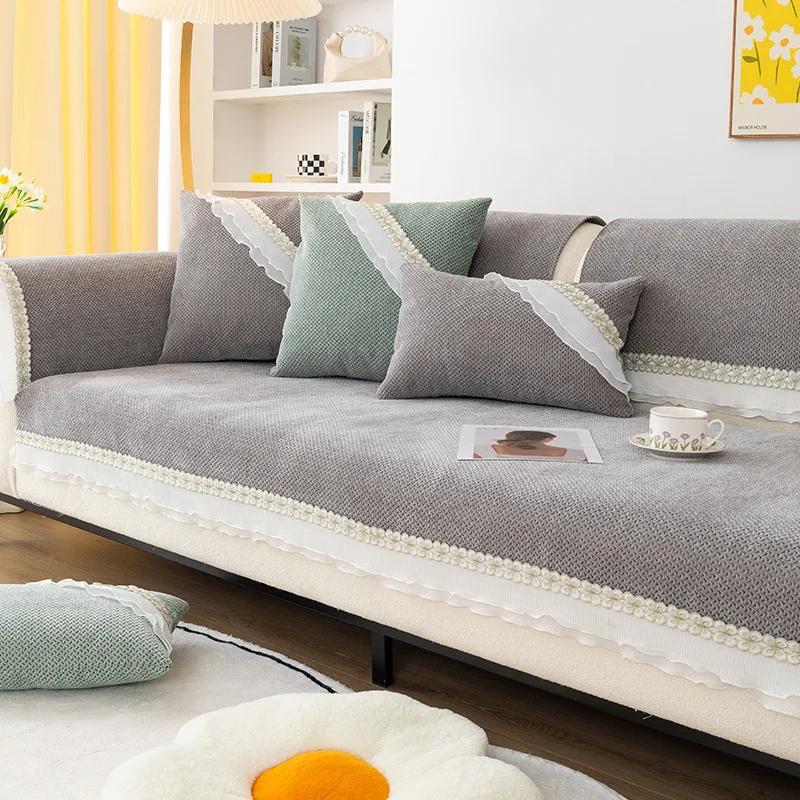 

New Straight Anti Slip Sofa Cushion Cover Skin Friendly Fabric Non Pilling Sofa Cover Lace Simple and Versatile for All Seasons 70x70cm 1pcs темно-серого