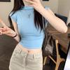 Women's Slim-Fit Open-Back T-Shirt: Summer Sleeveless, Half-High Collar, Hot Girl Style
