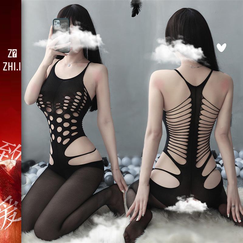 Passionate Sheer Lingerie Set: Fishnet Stockings & Crotchless Bodysuit