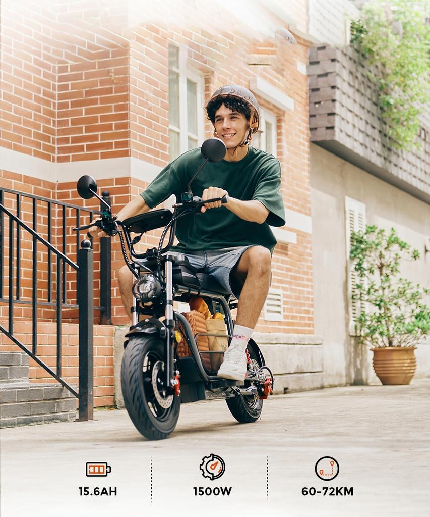 City Shopping 1500W Elektrofahrzeug DX5 für Erwachsene – 55 km/h, 72 km Reichweite, 15" Räder, 48V 15,6Ah Akku, NFC