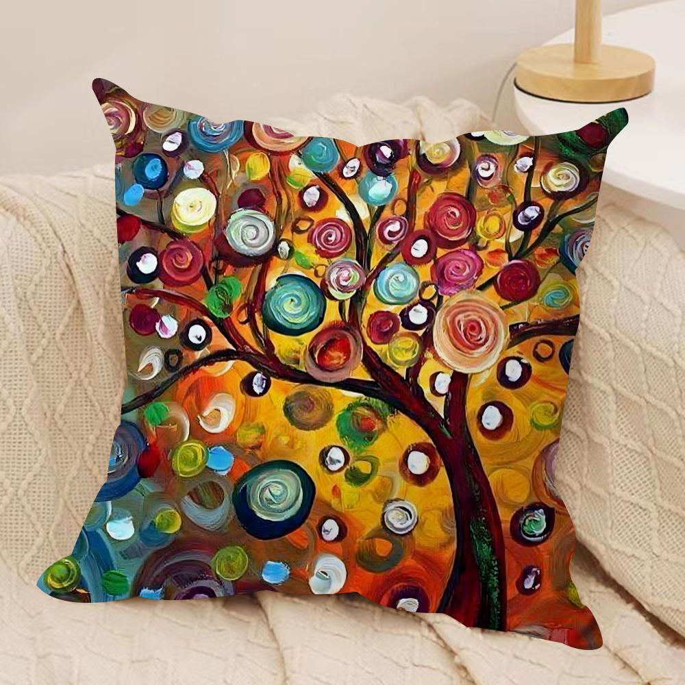 Colored Tree Cushion Cover Silky Short Plush Double-Sided Printed Pillow Case for Sofa All Seasons Home Decor Gift