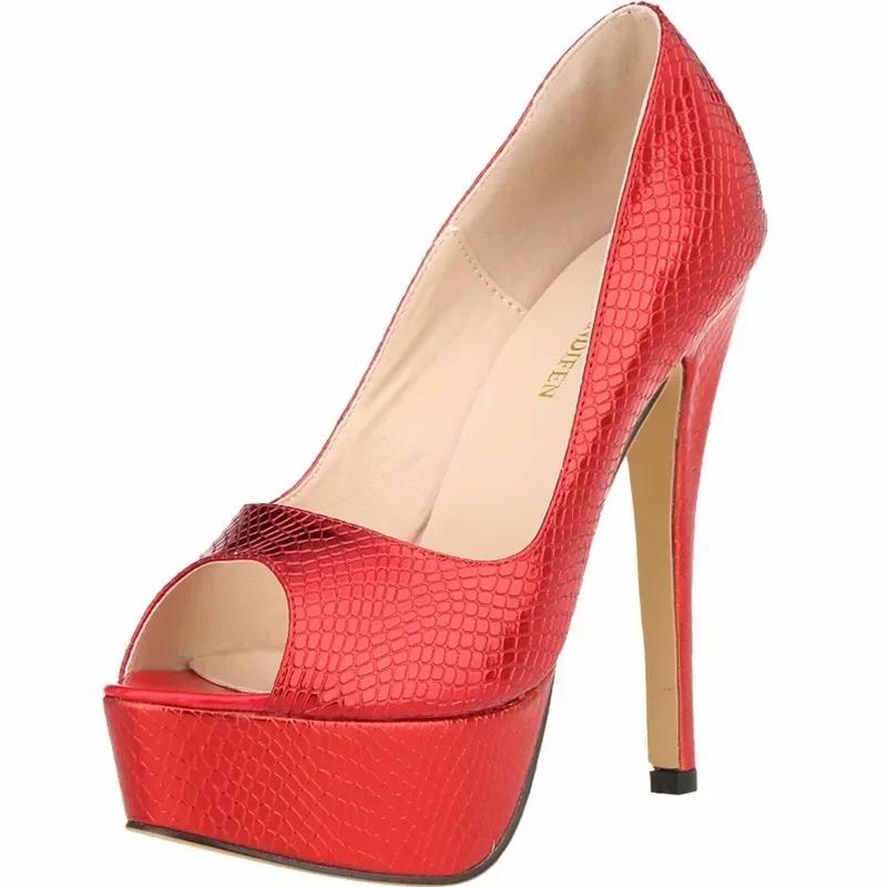 Damesko 14cm Stripper Pole Dance Høye Hæler Peep Toe Platform Sandaler Sexy Krokodillemønster Stilettos Fest Bryllupssko