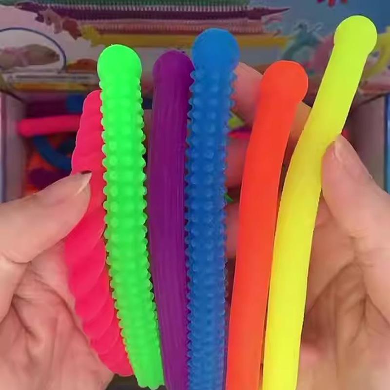 10PCS Jumbo Colorful Fidget Noodles Toys  Playsetss Squeeze Release Anxiety For Kids  Children Textured Stretchy Strings ADHD Autism Sensory Items