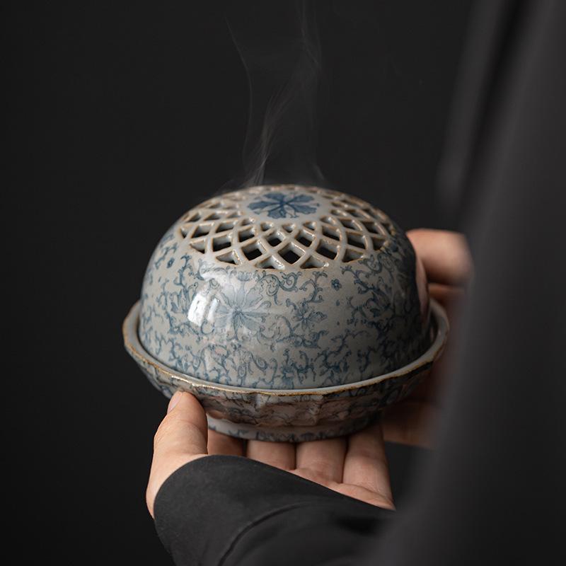 Chinese Retro Blue and White Ceramic Incense Burner Ornament