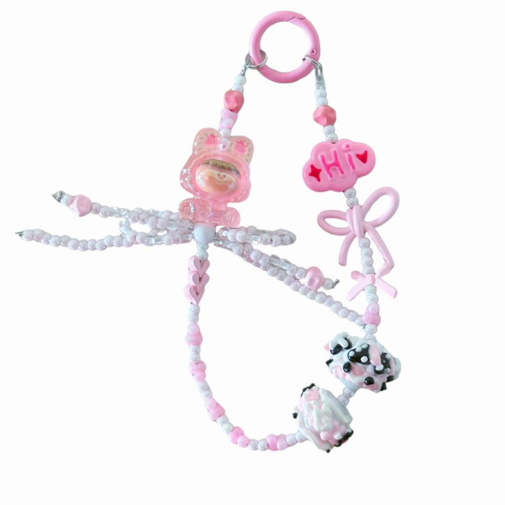 Adorable Cartoon Sanrio Handmade Beaded Mobile Phone Chain Keychain Cute Bag Pendant