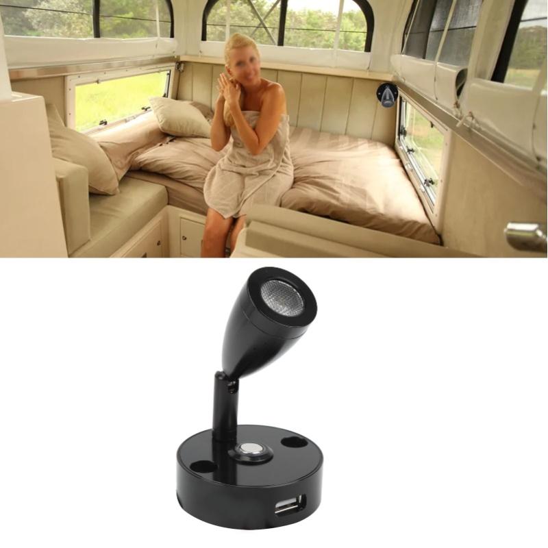 LED RV Reading Light Touch Dimmer 3 Lighting Color With USB Charging Port 12-24V 3W For Camping Trailers Yachts Nickel Plating