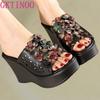 Fashion GKTINOO Summer Woman Shoes Platform Slippers Wedge Genuine Leather Women High Heel Slippers For Women Retro Sandals Female Shoes