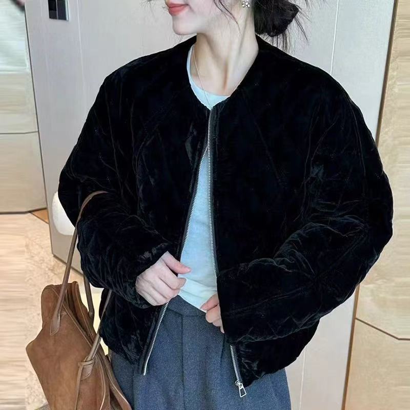 

Thin cotton clothes, golden velvet cotton-padded jackets, women s 2025 winter new models, small short rhombus tops, fashion L чорний