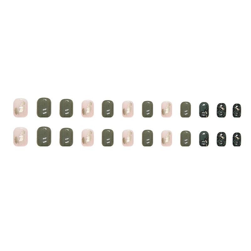 Short Fresh Green Leopard Print Fashion Gold Foil Natural Wear Nail Whitening Nail Piece Fake Nail