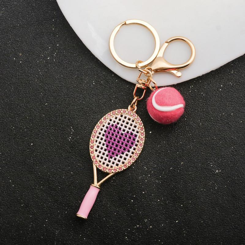 Crystal Heart Tennis Racket Keychain Mini Felt Tennis Ball Bag Charm Sports Key Ring Backpack Purse Pendant Gift For Women