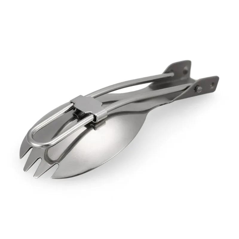 Lixada Half Polished Titanium Folding Spork Lightweight Outdoor Dinner Spork Flatware for Travel Camping Backpacking