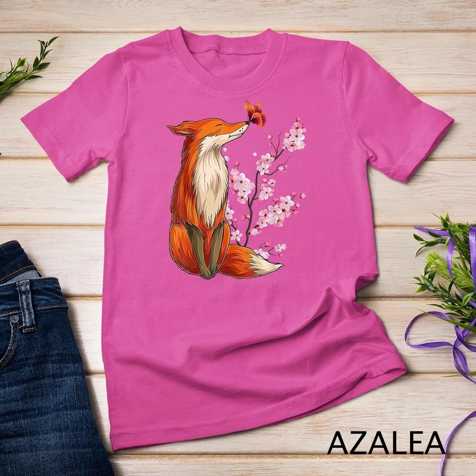 Japanese Fox Cherry blossom Flower sakura trees Kawaii T-Shirt Unisex T-shirt 7 S