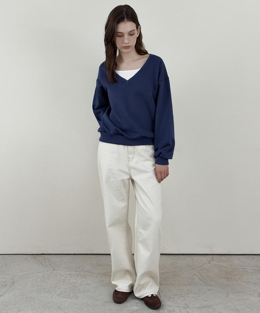 WEDNESDAYOASISFORWOMEN Deep V-Neck Sweatshirt_Navy(Wb6Tp49)