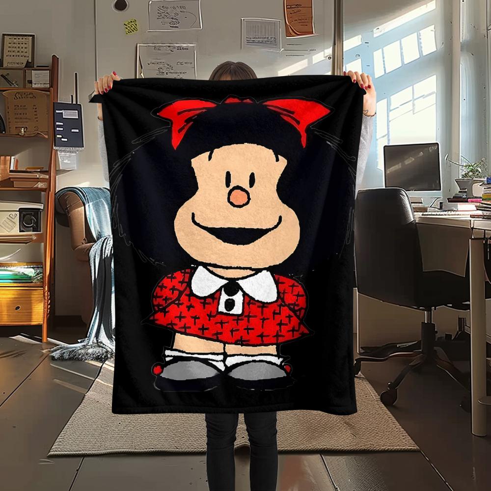 1PC Mafalda Print Flannel Blanket, High Quality All Seasons, Home Decor, Warmth and Comfort, Perfect for Christmas Gifts
