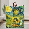 Monkey Punch Needs Hugs Too Cute Macaque Orangutang Flannel Blankets Adults  Warm Comfy Throw Blanket Winter Chair Bed Cover