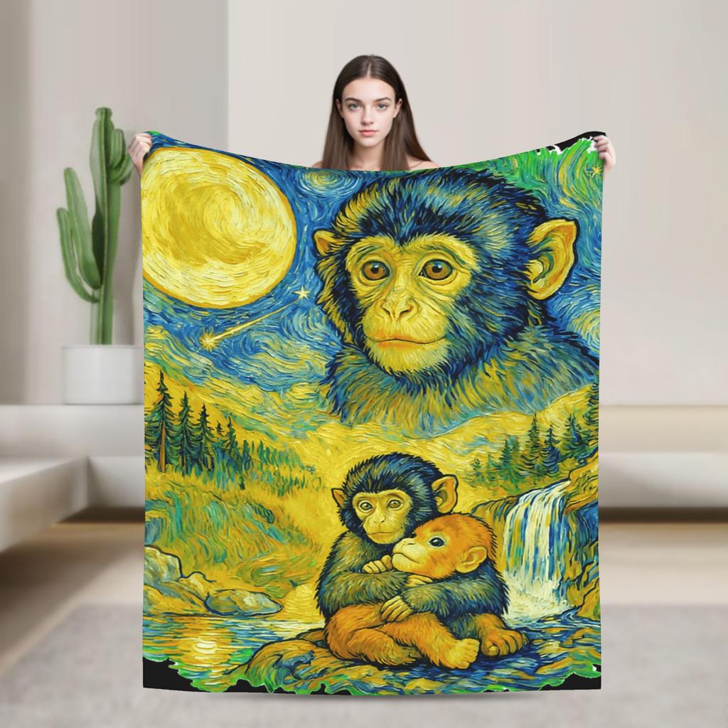 Monkey Punch Needs Hugs Too Cute Macaque Orangutang Flannel Blankets Adults Warm Comfy Throw Blanket Winter Chair Bed Cover