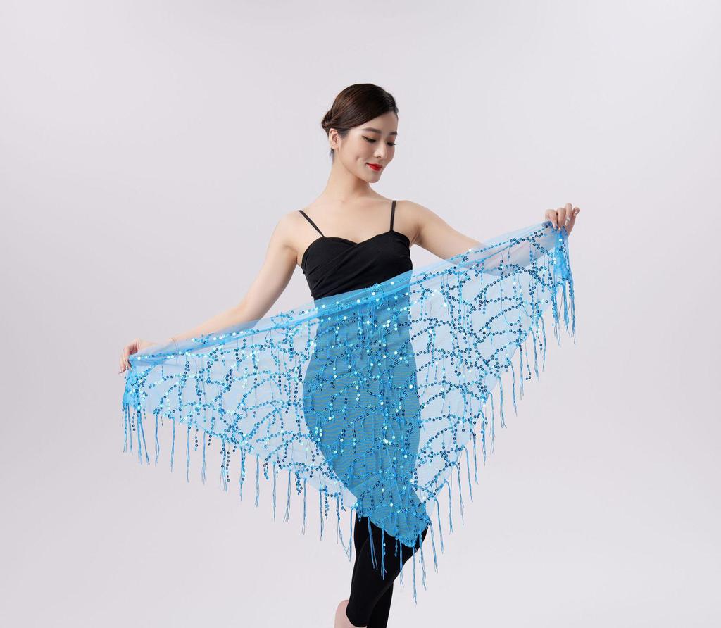 Sequin Tassel Belly Dance Triangle Scarf Waistband for Performance