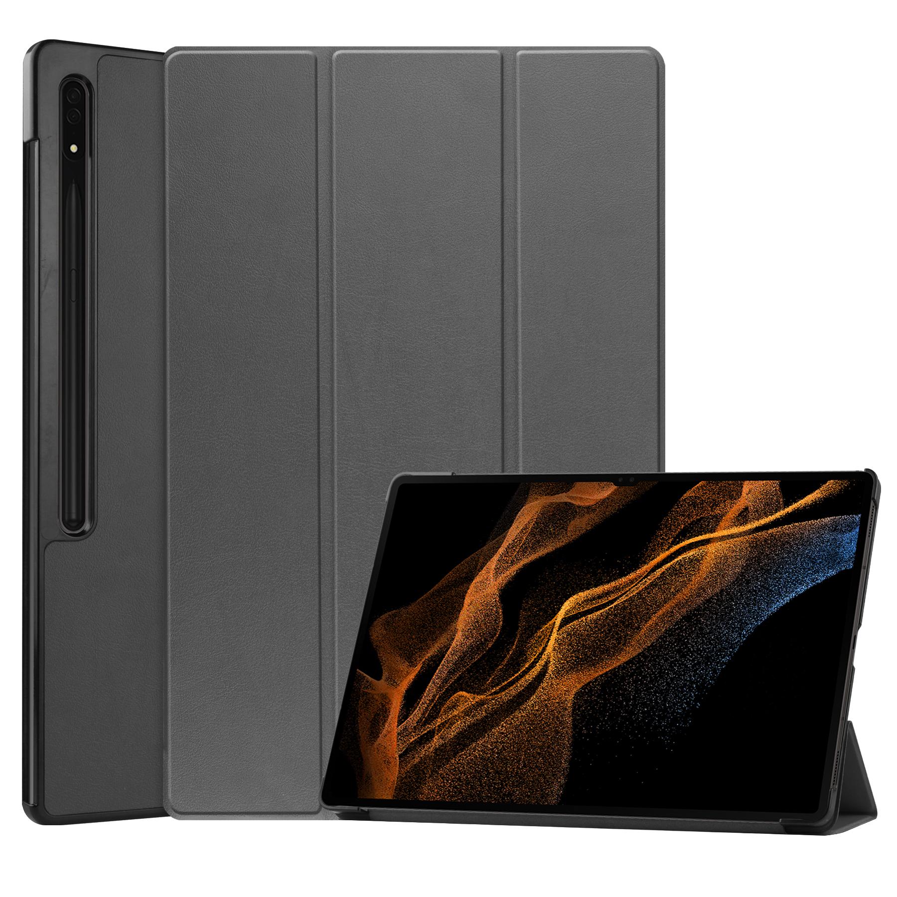 

Кожаный чехол для Samsung Galaxy Tab S10 Ultra/Tab S9 Ultra/Tab S8 Ultra Противоударная подставка Обложка для планшета Grey