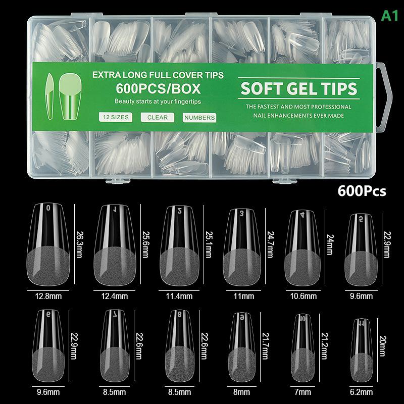 240/600Pcs Short Coffin Nail Tips Half Matte False Tips Full Cover Soft Gel Coffin Shaped Acrylic Nail Tips Clear