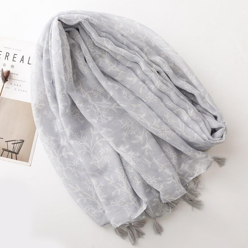 Scarf Silk Scarf Plain and Elegant Light Color Intellectual Printing Soft Sunscreen Thin Fringed Shawl Women