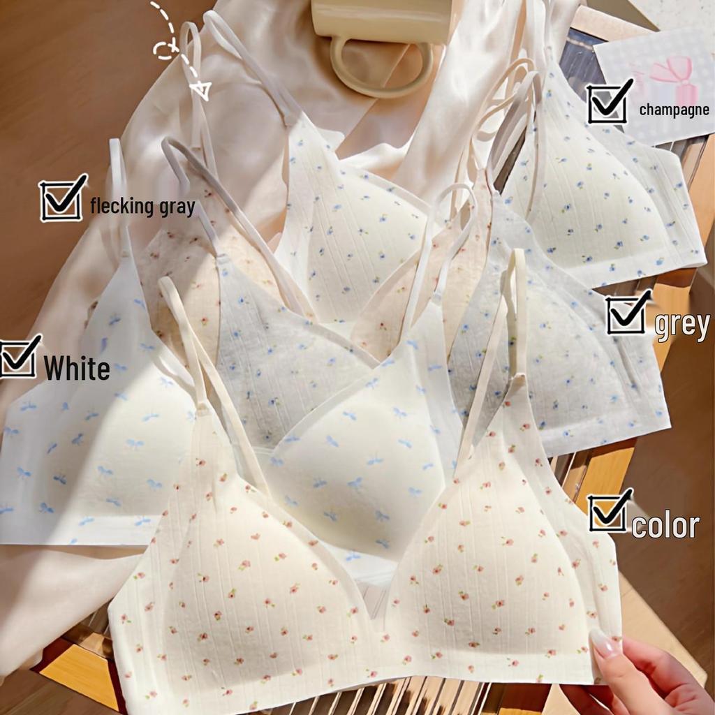Sweet & Breathable Wire-Free Triangle Bra: Seamless, Thin Strap, Uplifting & Anti-Sagging Comfort for Women