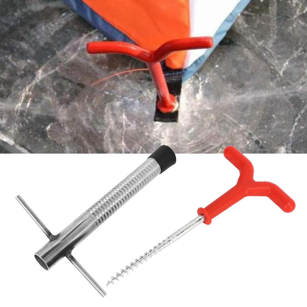 Ice Peg Drill Threaded Stainless Steel Multi Functional Ice Fishing Stake Nail Auger for Tent Shelter