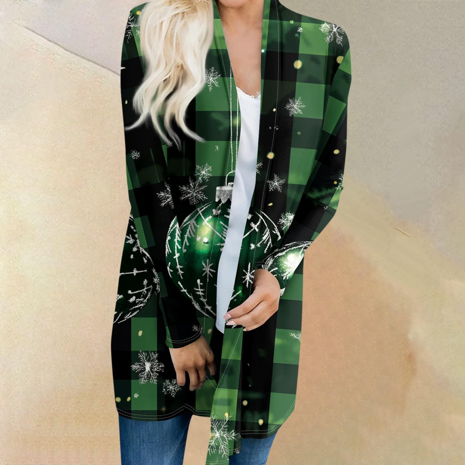 

Женский модный и повседневный рождественский принтованный кардиган средней длины с длинными рукавами XXL