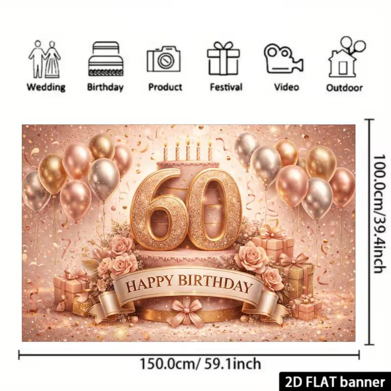Sfondo 2D Buon 60° Compleanno Floreale Regalo Photo Booth