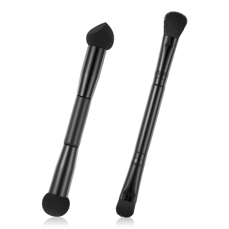 2 Pcs Dual Ended Hairline Brushes, Hairline Concealer Brush Set with Sponge Tip and Soft Bristles for Covering Hair Root Travel Makeup Brush Set for