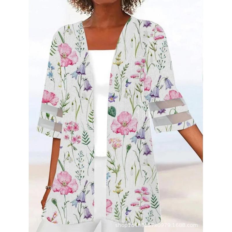 IHUASU Women's Vintage Casual Spring Autumn Short Sleeve Jackets & Coats
