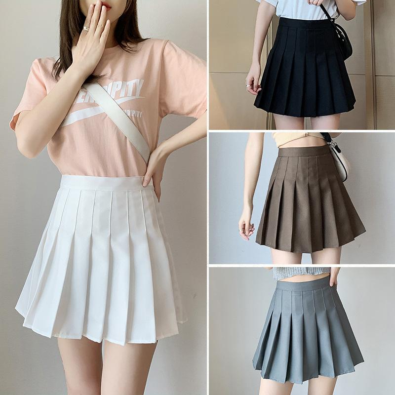 High Waist Solid Pleated Mini Skirt Women Summer Spring Korean White A-line Skirt Y2k Skort Clothes