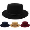 Unisex breiter Wollgürtel Flat Top Fedora Hut Party Kirchenhüte Kappe