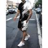 New Summer Men's Set Men's Street King T-Shirt Two-Piece Set Casual Wear Loose-Fit Crew Neck Beach Sports Set