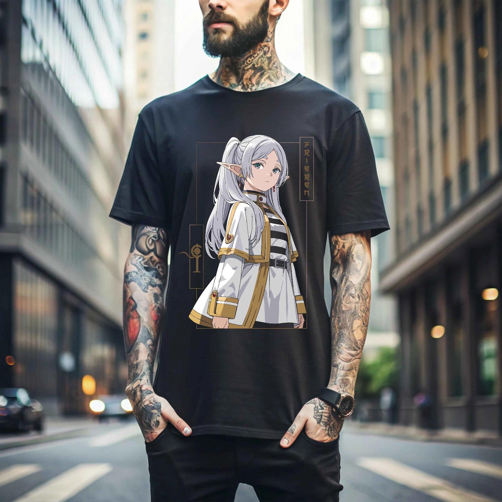 

100% cotton TOPS UNISEX TEES MENS WOMENS Frieren T-Shirt Beyond Journey s End Fern Stark Sleeve Unisex Shirt All Size 477 4XL чёрный