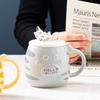 Öffnendes kleines Geschenk Katze mit Deckel Löffel Keramiktasse Cartoon Mädchen Paar Becher Tasse mit großem Fassungsvermögen Hochtemperaturbeständigkeit